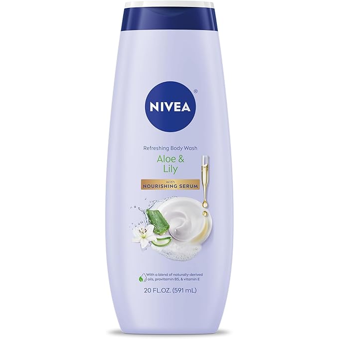 NIVEA Fresh Aloe and Lily Refreshing Body Wash with Nourishing Serum, 20 Fl Oz Bottle